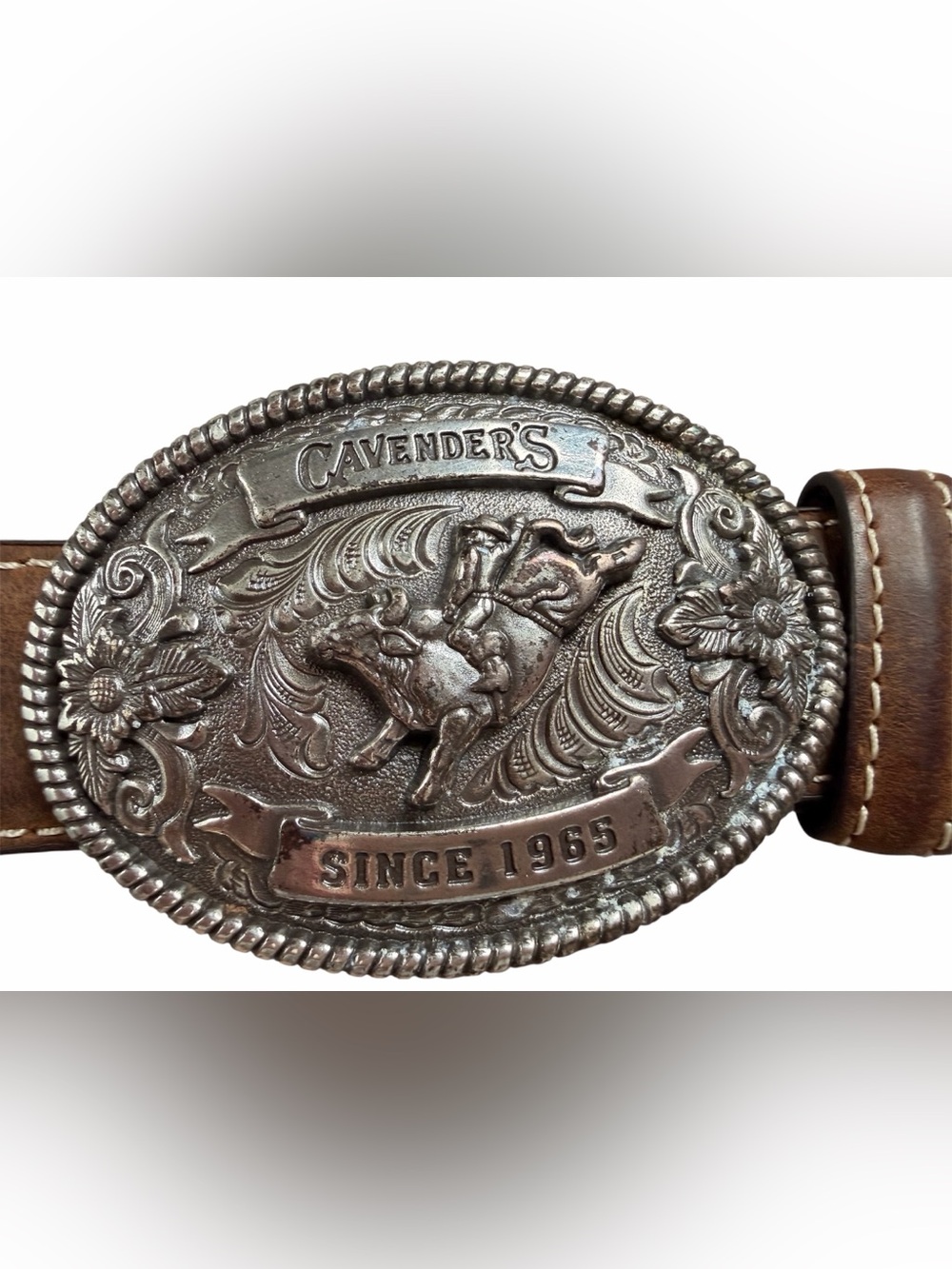 Cavender’s Genuine Leather Western Belt Buckle Rodeo Brown Size 22 Kids